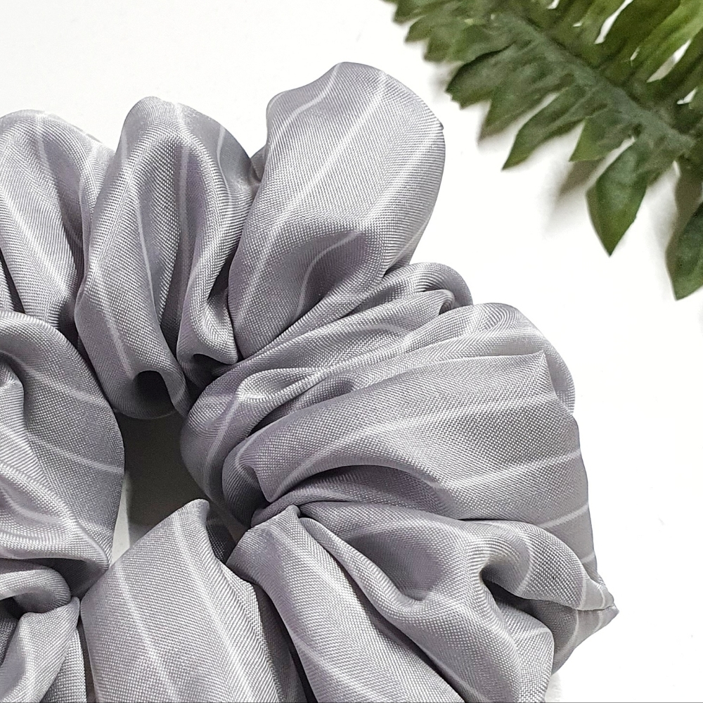 8 for $15 * Large Gray Stripes Soft Polyester Scrunchie - Picture 3 of 4